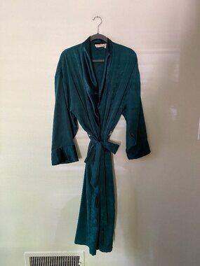 Vintage 1990s Victoria's Secret Gold Label Green Jacquard Robe M/L